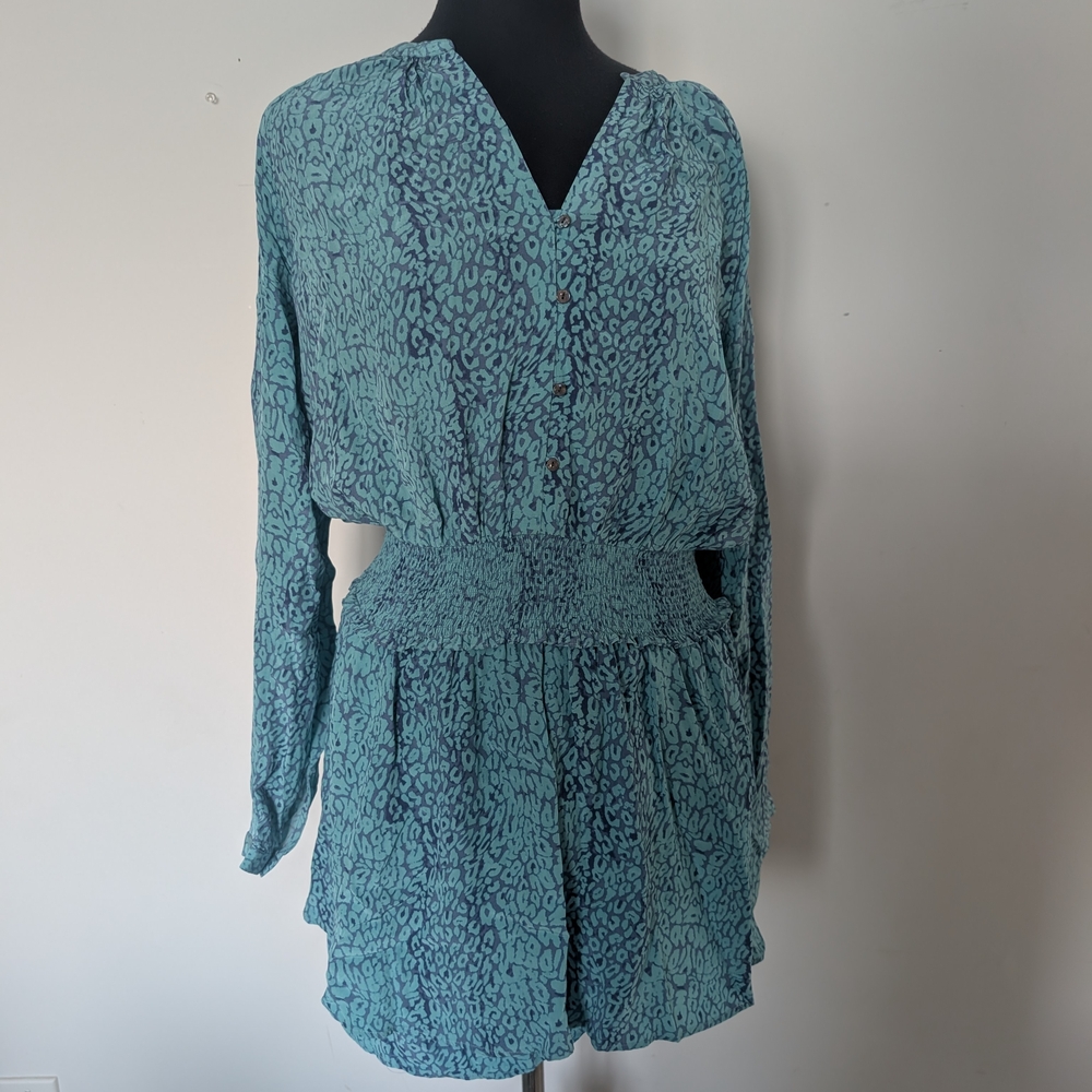 Rails Teal Animal Print Long Sleeve Dress
